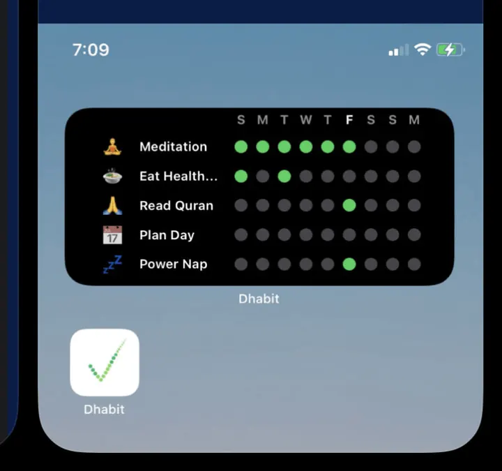 Daily Habit tracker app with a weekly grid of habits