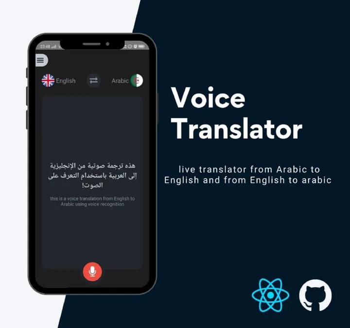 Voice translator app translating between Arabic and English