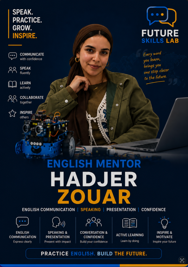 Hadjer Zouar — English Mentor accreditation card: communication, speaking, presentation, confidence